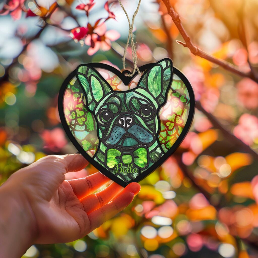 French Bulldog Shamrock Suncatcher | Personalized Pet Window Decor